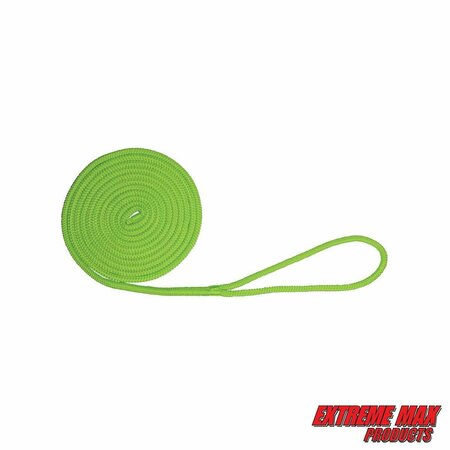 EXTREME MAX Extreme Max 3006.2427 BoatTector Double Braid Nylon Dock Line - 3/8" x 15', Neon Green 3006.2427